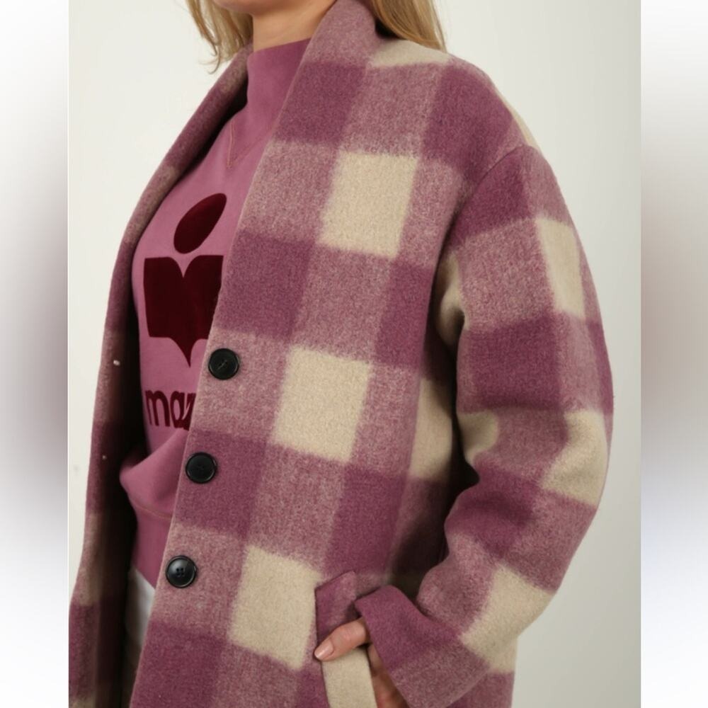 Isabel Marant Etoile Gabriel Fontizi Blanket Gingham Plaid Coat in Rosewood 34 - Picture 8 of 13